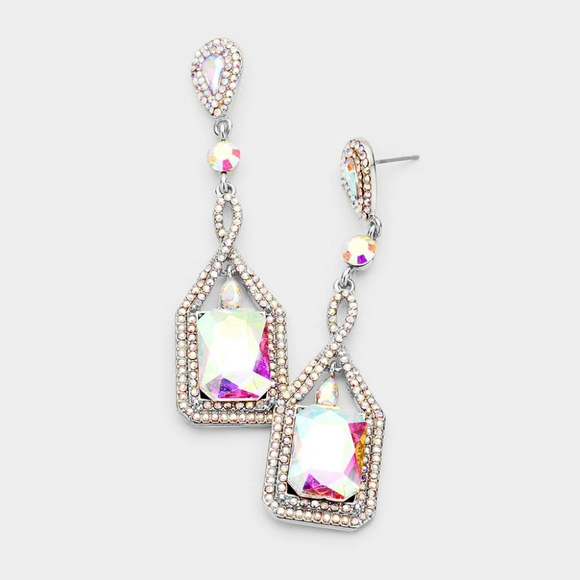 iFashionBox Jewelry - Silver Abalone Crystal Rectangle Dangle Earrings